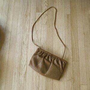 Vintage Shirl Miller Brown Woven Purse handBag Shoulder long strap